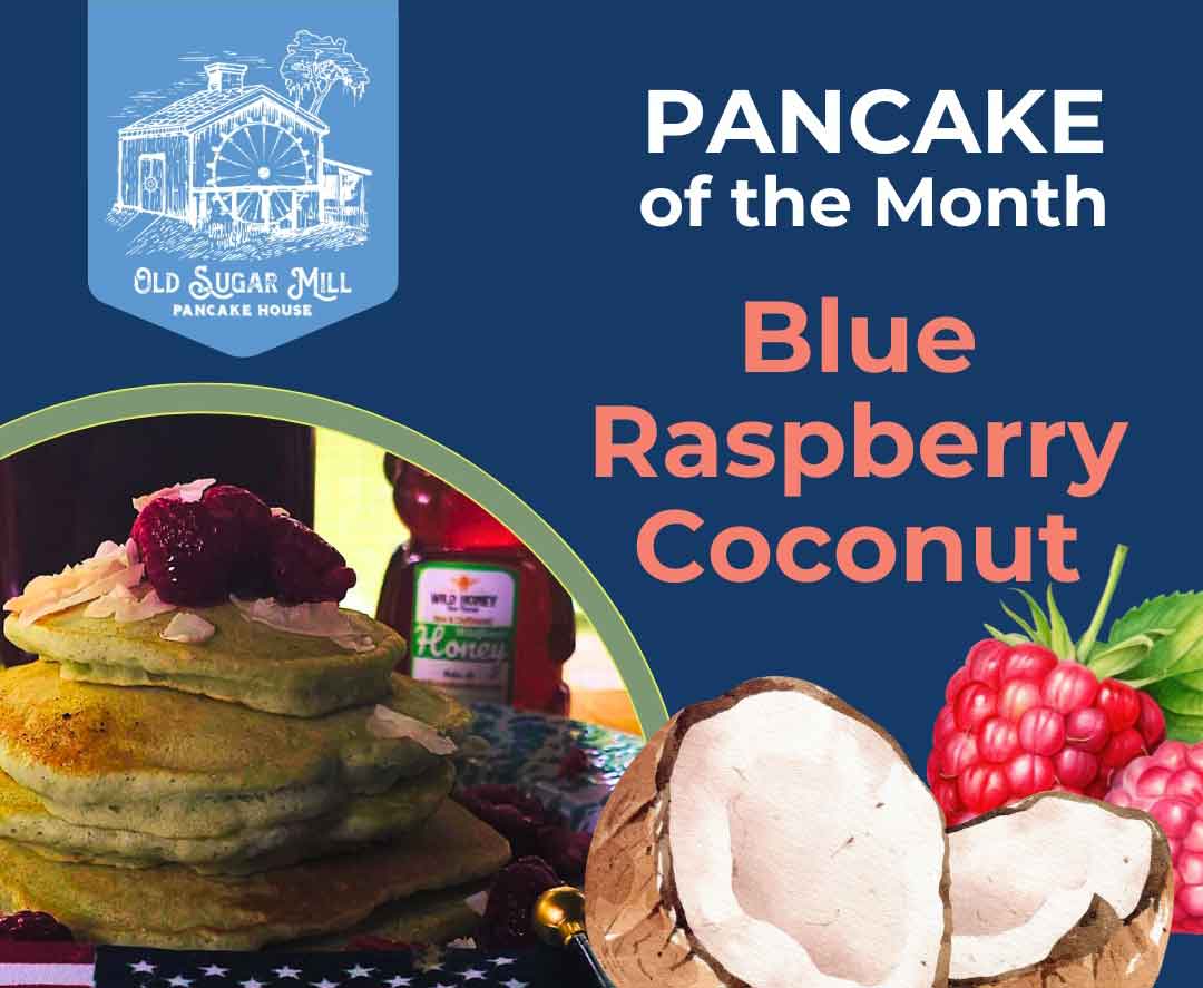 Pancake of the Month Blue Raspberry Coconut